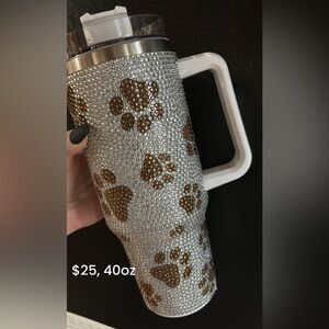 Silver Paw Print Rhinestone Tumbler